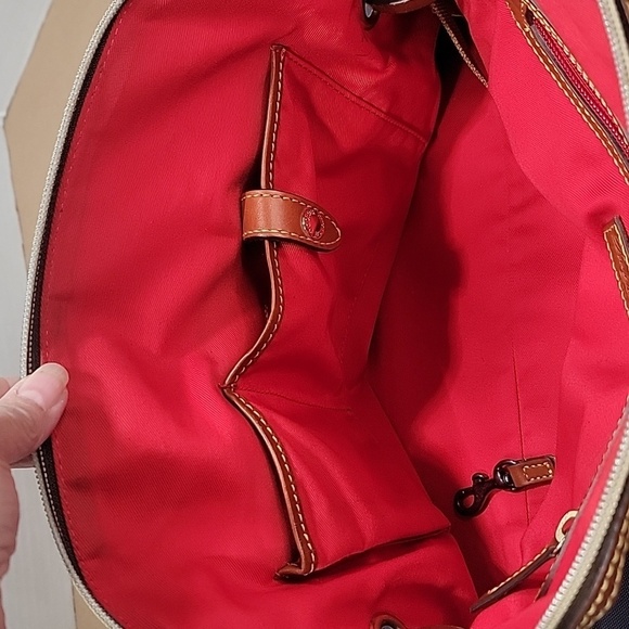 Dooney & Bourke Navy Blue Nylon Domed Satchel, Brown Leather Braided Handles - Picture 10 of 16